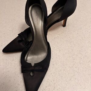 Ann Taylor Black Satin Heels with Bow - Formal